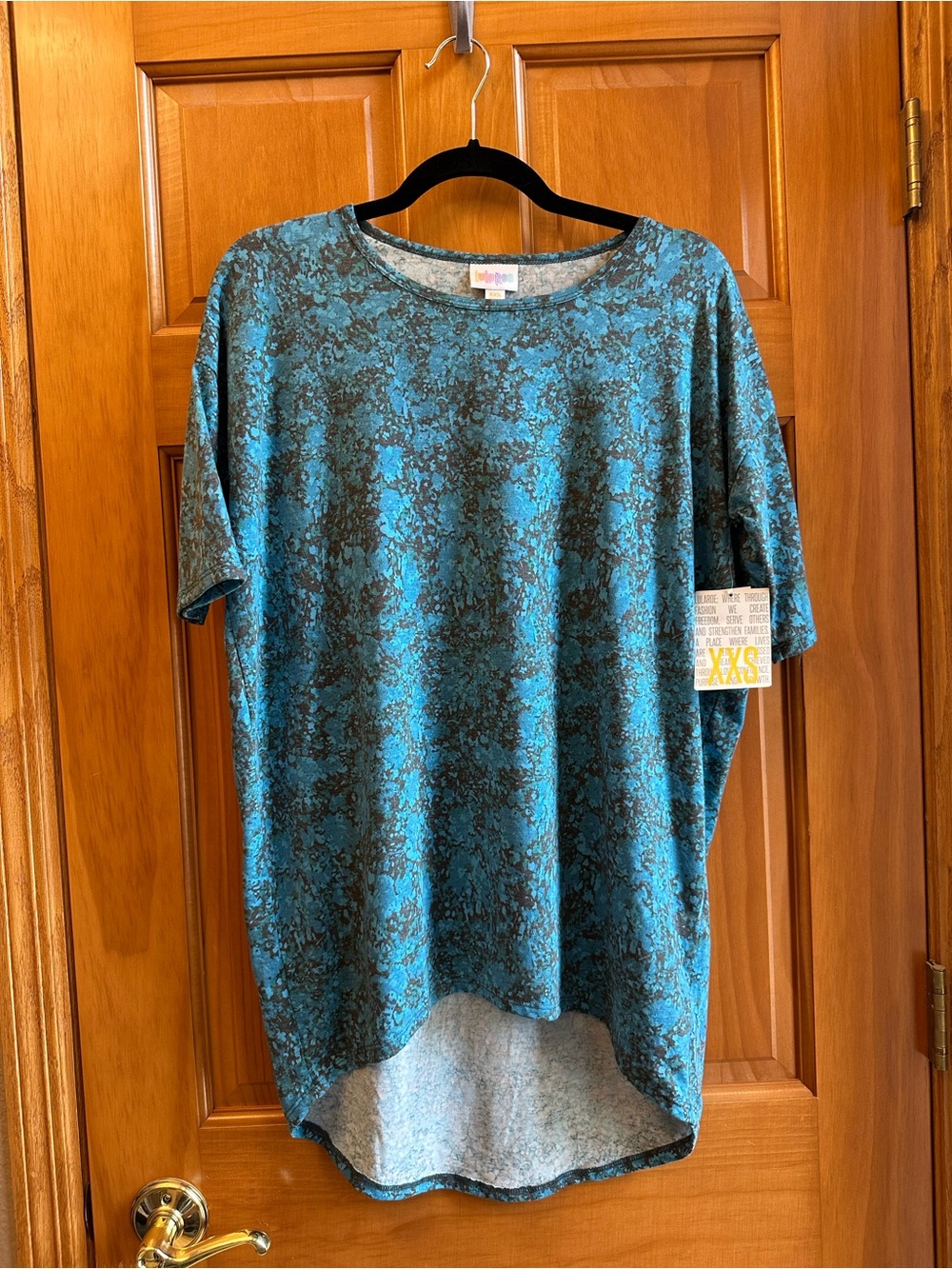 LuLaRoe Irma Teal & Black Abstract Perfect Tee